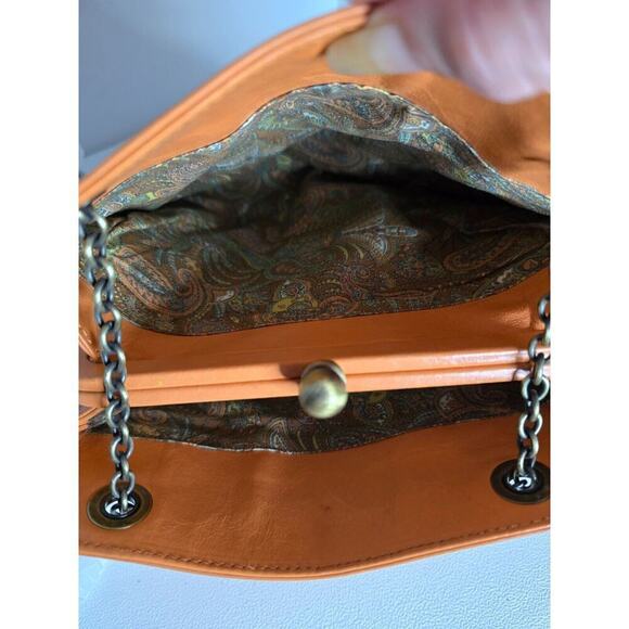 Hobo International Leather Crossbody Shoulder Bag BALL CLASP Orange Chain Strap - Picture 14 of 14